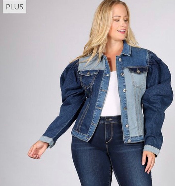 Diana puff sleeve  plus size patch work jacket